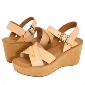 Kork Ease Ava Wedge Strappy Beige Natural Sandal sz 8
